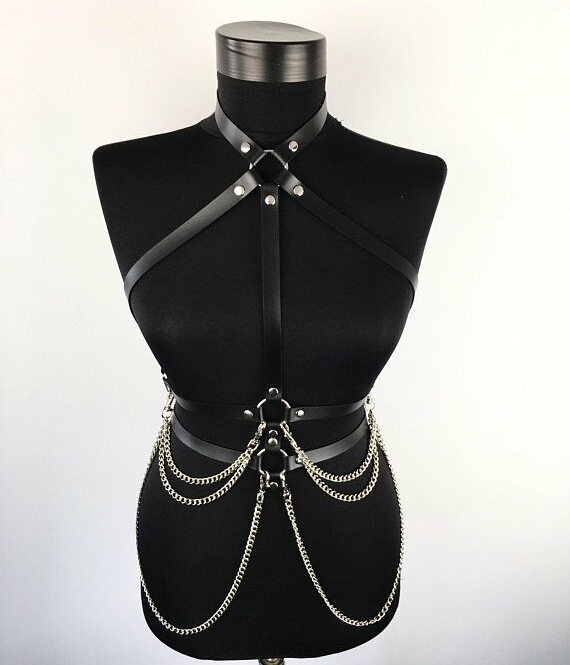 Leather belt chain harness costumes accessories