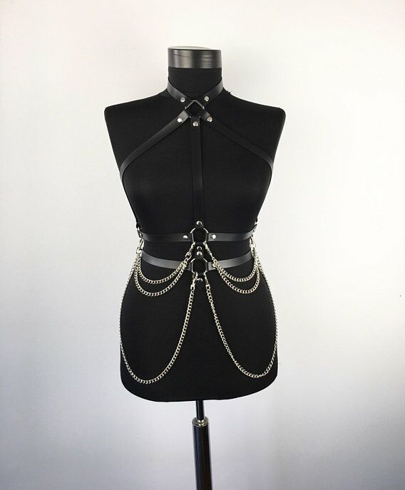 Leather belt chain harness costumes accessories